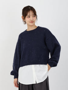 レイヤード風スパンコールラメニット