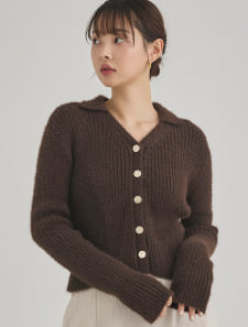 ミニフェザー衿付ニットカーディガン