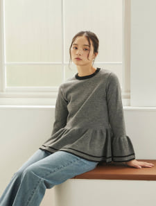 バイカラーペプラムデザインニット