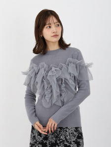 チュールフリルニットプルオーバー