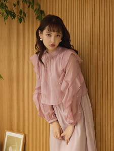 パールブラウスレイヤード風ワンピース