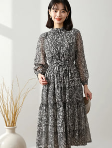 フリルプリントロングワンピース