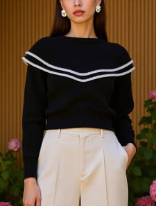 ケープ配色ニットプルオーバー