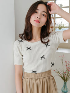 リボン付リブニット