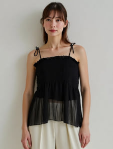 シアー素材ギャザーキャミソール