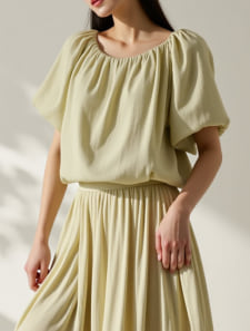 スクエアネックバックリボンシフォンブラウス