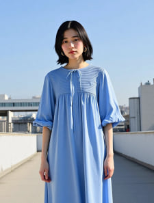 コットンパフスリーブワンピース