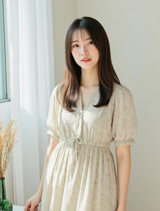 フラワーパフスリーブティアードワンピース