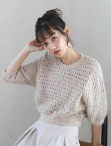 【cestmignon_mauセレクト】ツイード編み半袖ニット