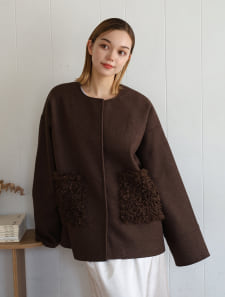 ファーポケットフェイクウールコート