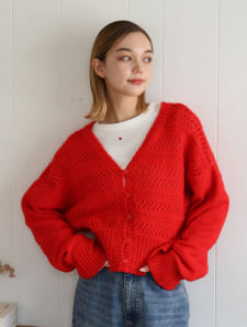 透かし編みVネックニットカーディガン