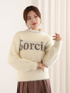 【ウォッシャブル】【M・Lサイズあり】フェザーヤーンロゴニット