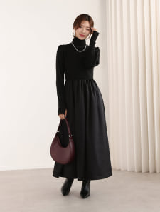 ハイネックニットドッキングワンピース