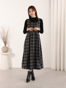 【3点セット】ベルト/ニット付チェックワンピース