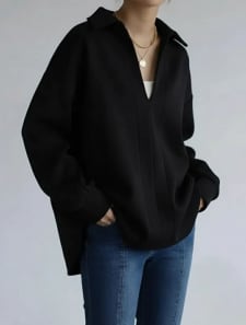 裏起毛スキッパーカットソー