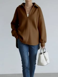 裏起毛スキッパーカットソー