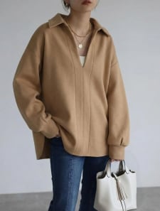 裏起毛スキッパーカットソー