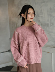 配色ステッチケーブルニット