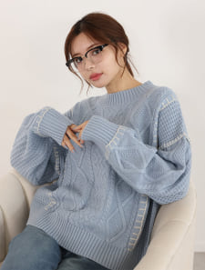 配色ステッチケーブルニット