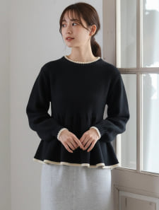 アルパカタッチ配色ペプラムニット