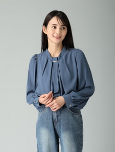 裏地起毛パールボウタイブラウス