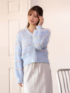 ミックスカラービーズラインVネックニットカーディガン