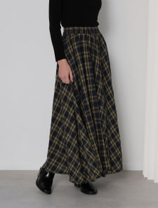 総ゴムチェックフレアスカート