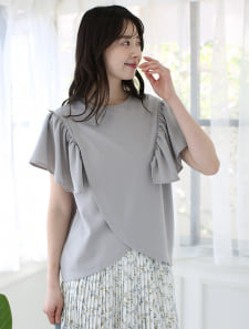 ペアスキンフリルショルダーブラウス