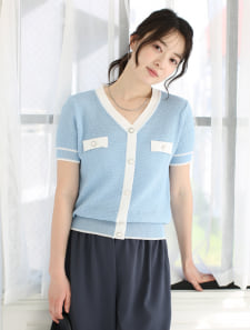 バイカラーボタンニットプルオーバー