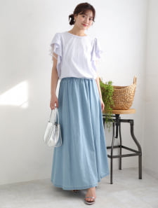 配色ステッチデニムロングスカート