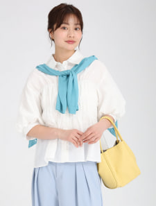 五分袖バルーンシャーリングブラウス