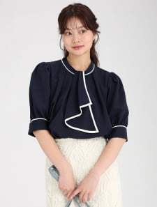 【接触冷感】配色ボウタイ2wayブラウス