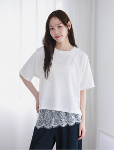 取り外し可能レースセットレイヤードTシャツ