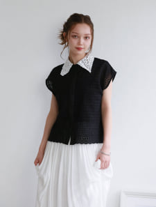 バイカラーレース衿ボタンブラウス