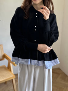 パールボタンペプラムフリルカーディガン