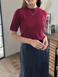 クルーネックストレート5分袖ニット