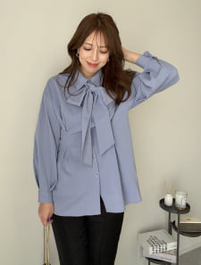 【miyopuセレクト】 取外し可能リボンタイ付きウエストタックシャツ