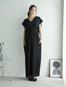 前後2wayレースアッププリーツオールインワン