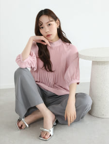 前後2way七分袖プリーツブラウス