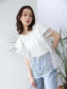 チュールドッキングフリルTシャツ