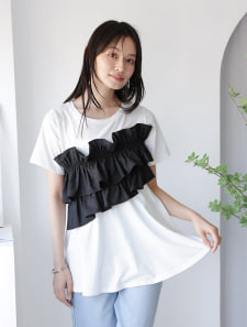異素材フリルドッキングTシャツ