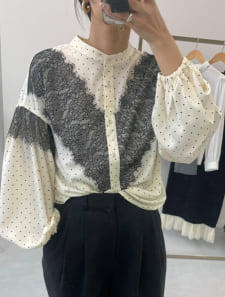 レース切替ブラウス