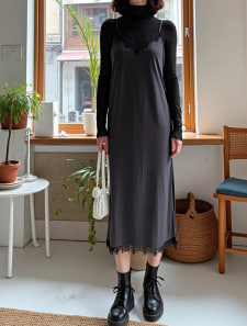 レース切替キャミワンピース