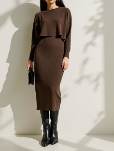 レイヤードニットワンピースセットアップ