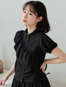 麻調フリルブラウス