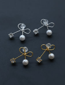 ミニパール×ワイヤーモチーフピアスセット