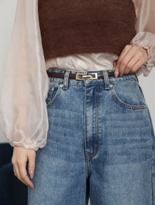 スクエアメタルフェイクレザーベルト