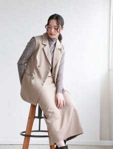 【先行特別価格】【2点セット】ダブルボタンジレ×バックゴムIラインスカート