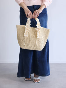 フリルハンドルリボンかごトート