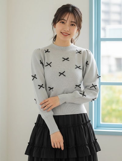 リボンデザインニット